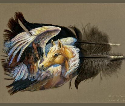 七面鳥の羽をキャンバスに描く肖像画