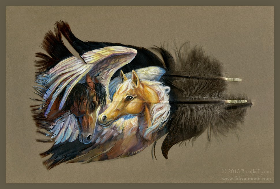 七面鳥の羽をキャンバスに描く肖像画